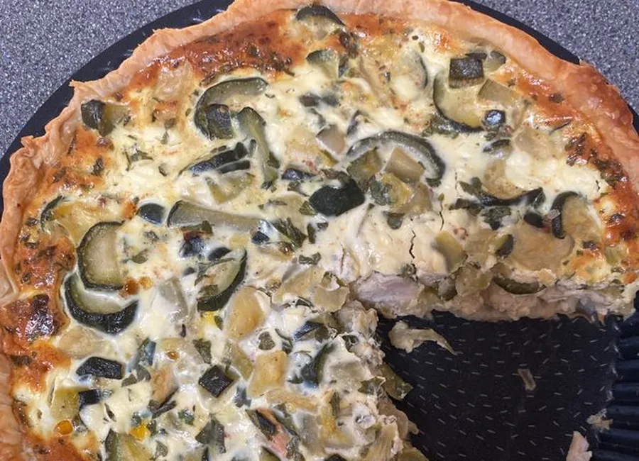 Tarte poulet courgettes roquefort