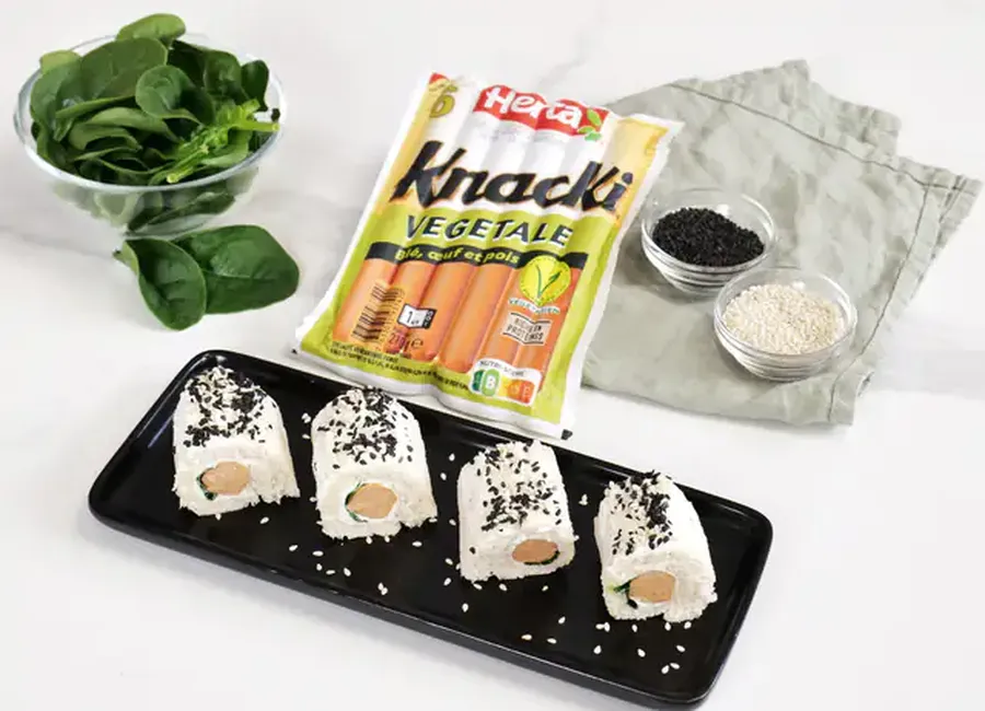 Fake sushis rolls knacki® veggies et sésame
