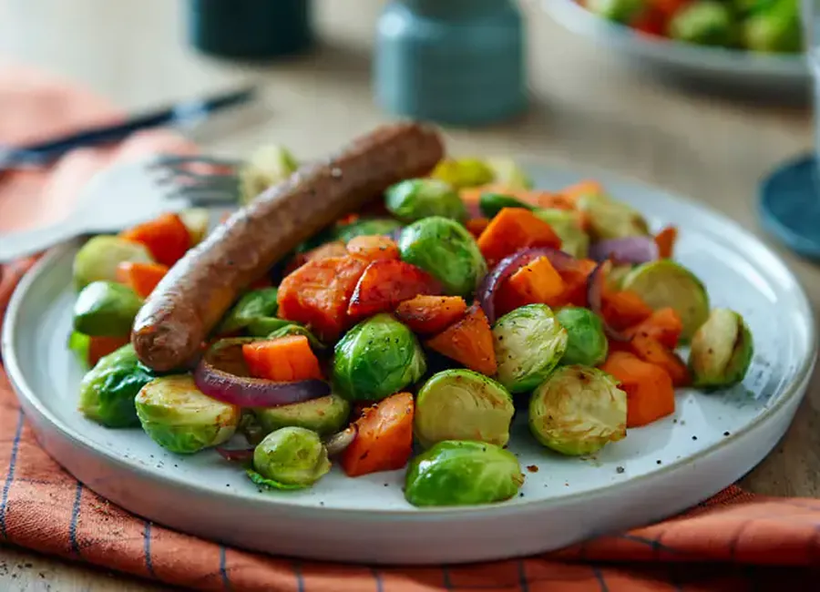 Choux de bruxelles à la patate douce et aux merguez au airfryer