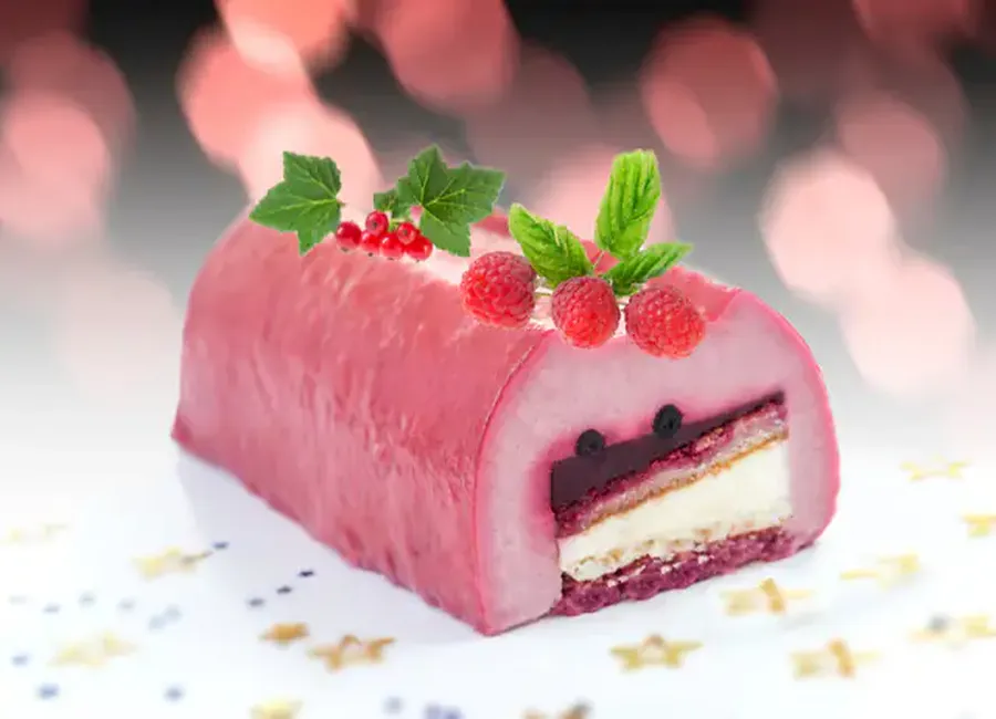 Bûche à la framboise et à la pistache
