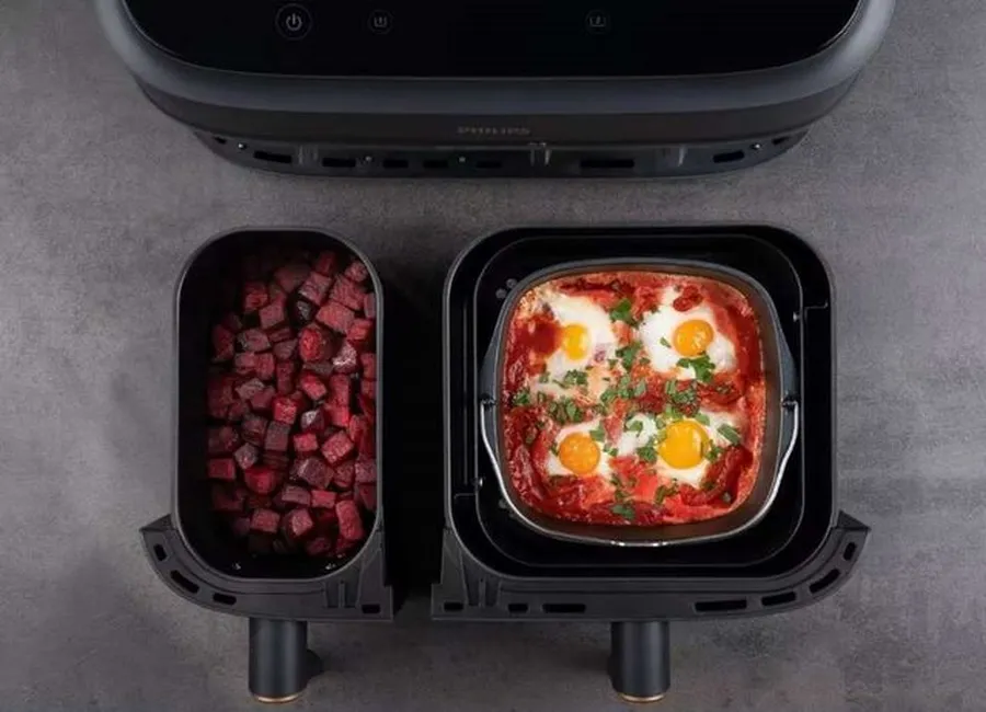 Shakshuka et houmous à la betterave au airfryer