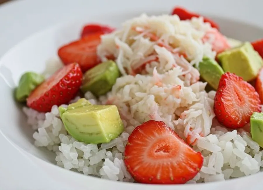 Salade de crabe, fraises et avocat au citron vert
