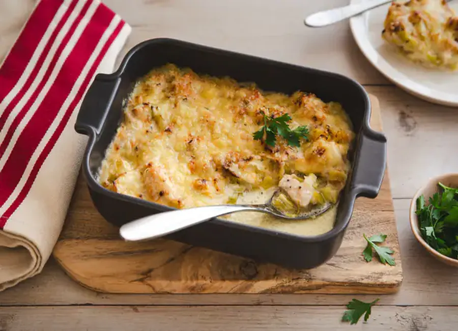 Poulet au comté et aux poireaux
