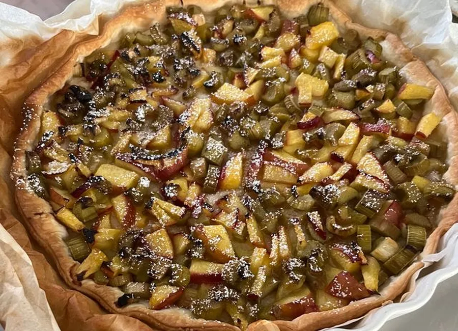 Tarte pêche - rhubarbe