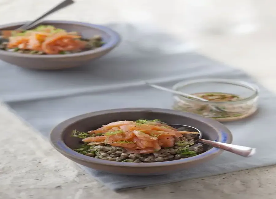 Salade de lentilles au saumon fumé