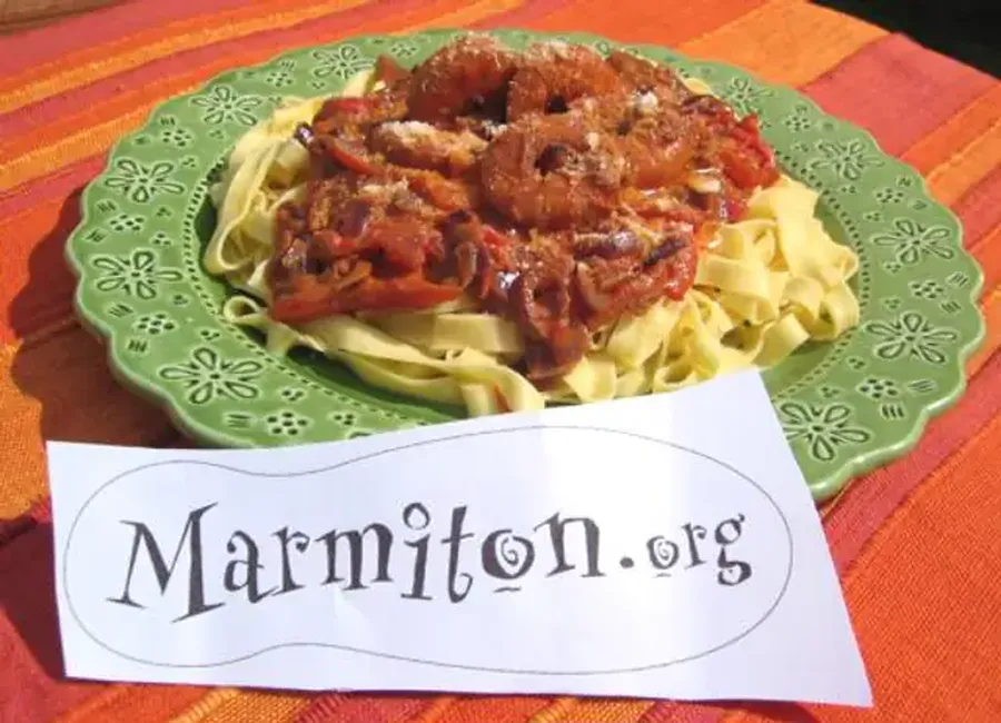Tagliatelles aux crevettes et aux poivrons