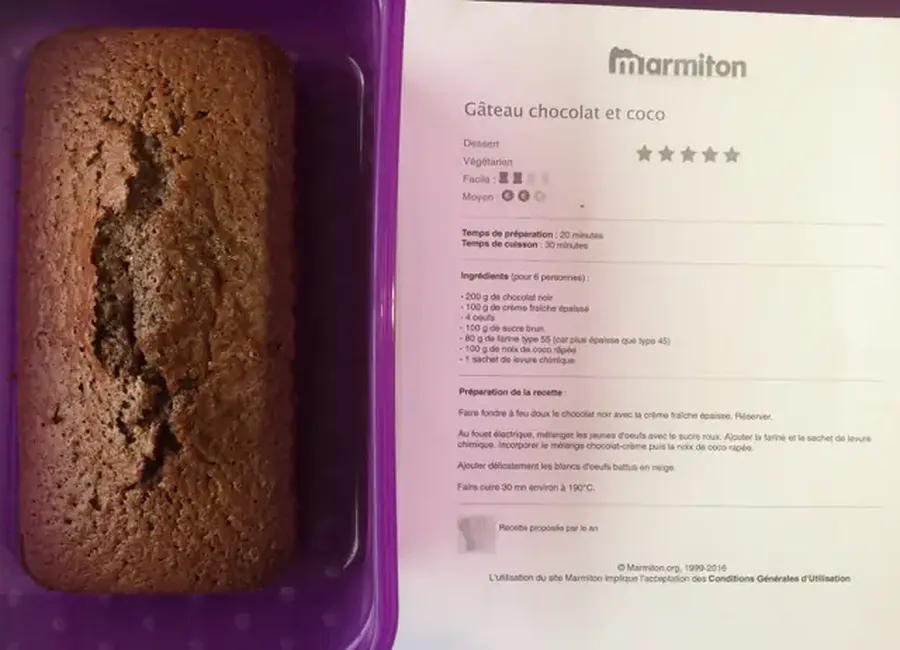 Gâteau chocolat et coco