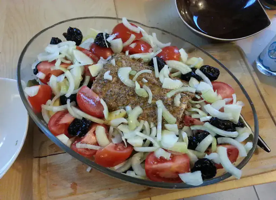 Rôti de porc sucré/salé et ses légumes