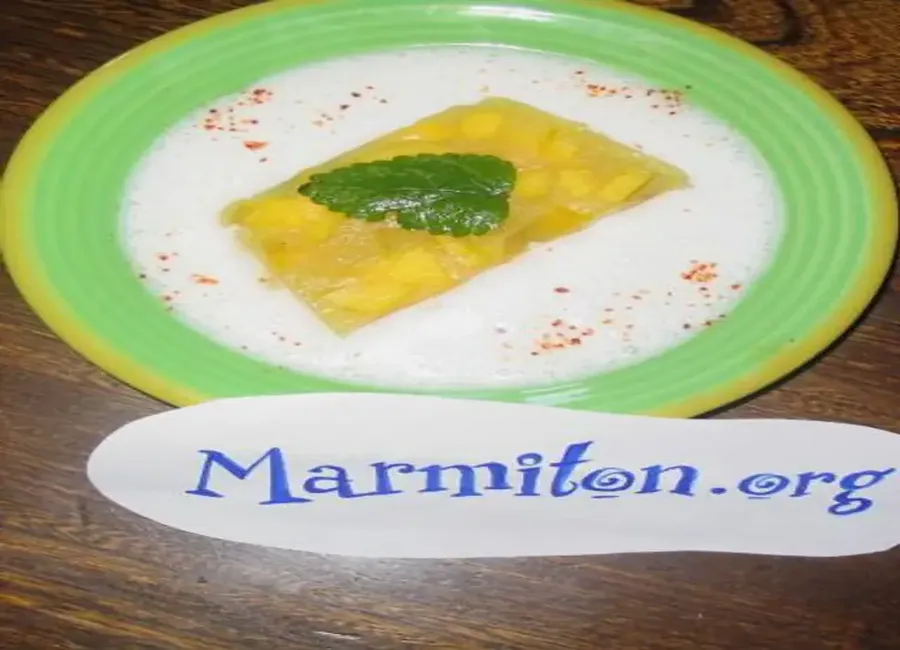 Terrine mangue passion, émulsion de coco