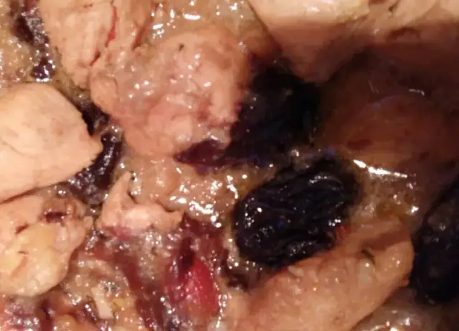 Poulet aux pruneaux, raisins secs et lait de coco