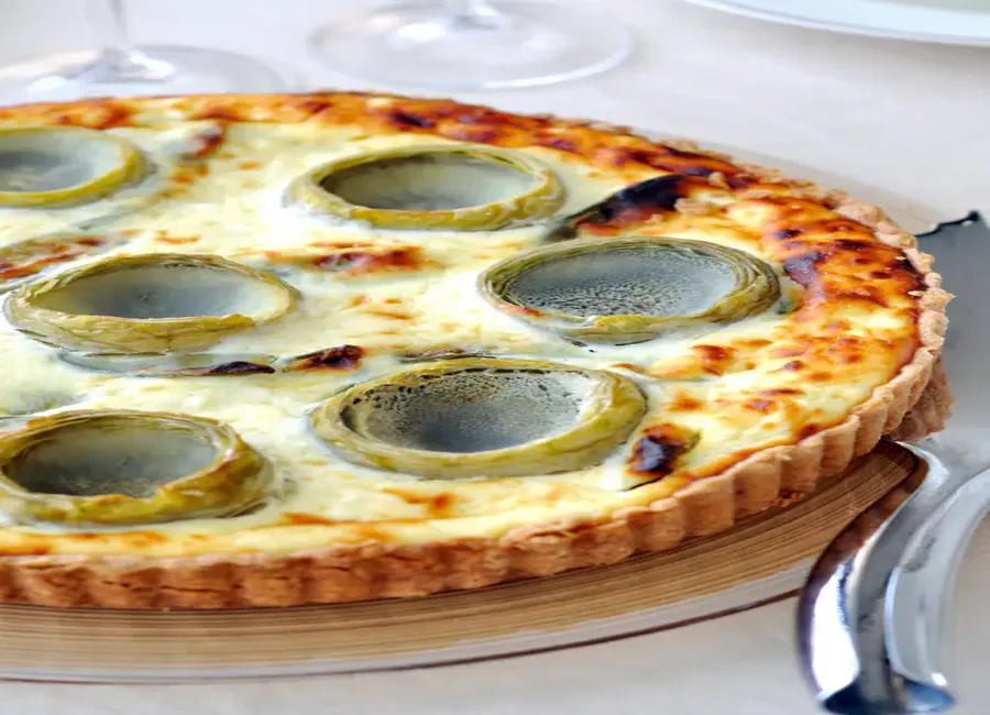 Quiche aux fonds d'artichauts et bleu d'auvergne