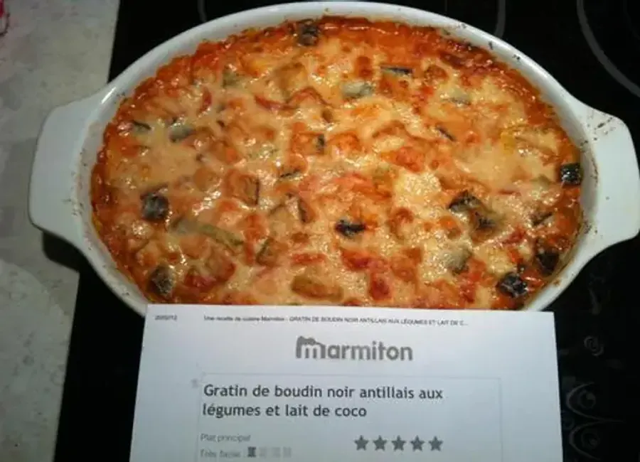 Gratin de boudin noir antillais aux légumes et lait de coco