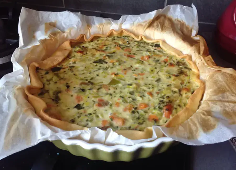 Tarte à la truite fumée et aux poireaux