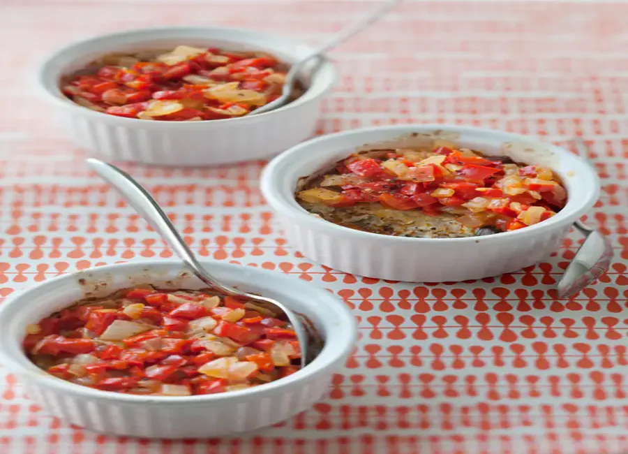 Mousse d'aubergines et son confit de poivrons