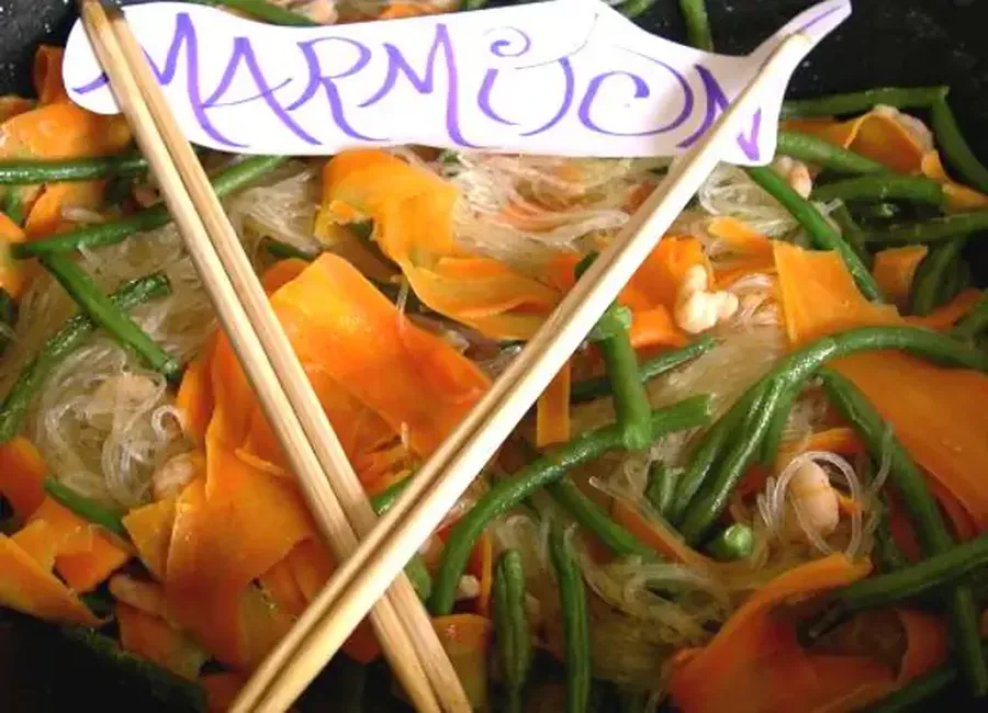 Wok de légumes aux crevettes et vermicelles de riz