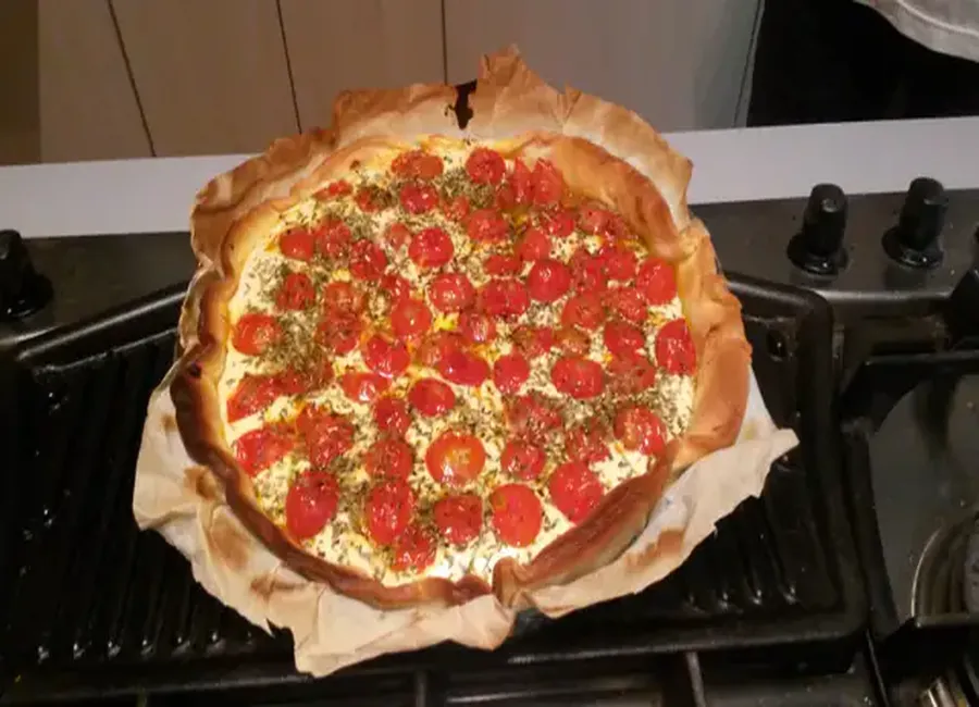 Tarte aux tomates cerises et chèvre frais