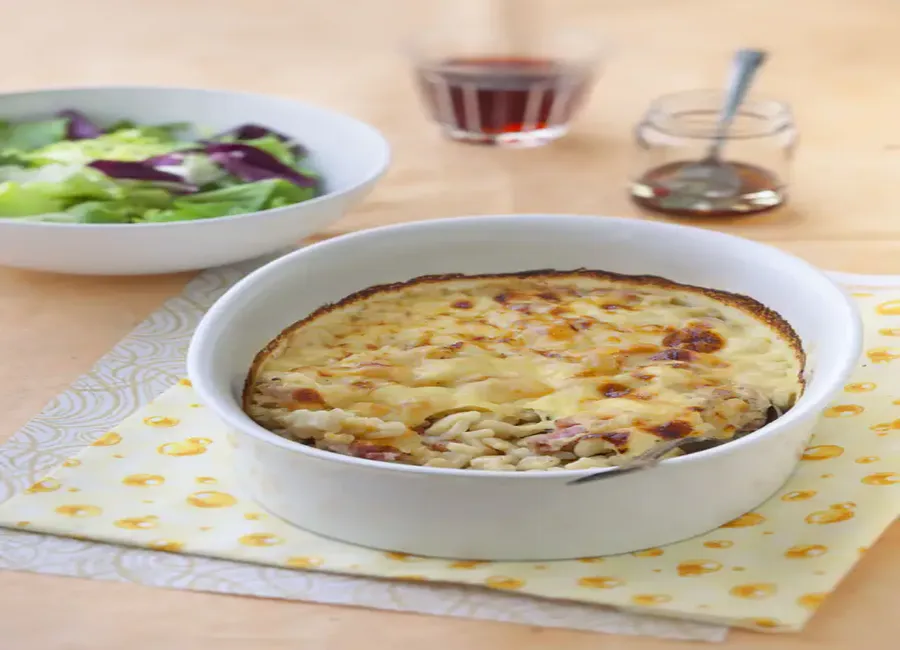 Crozets carbonara gratinés au beaufort