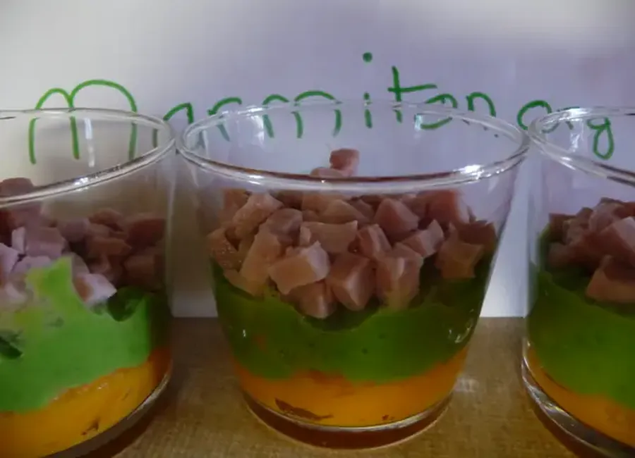 Verrines carottes - petits-pois - jambon