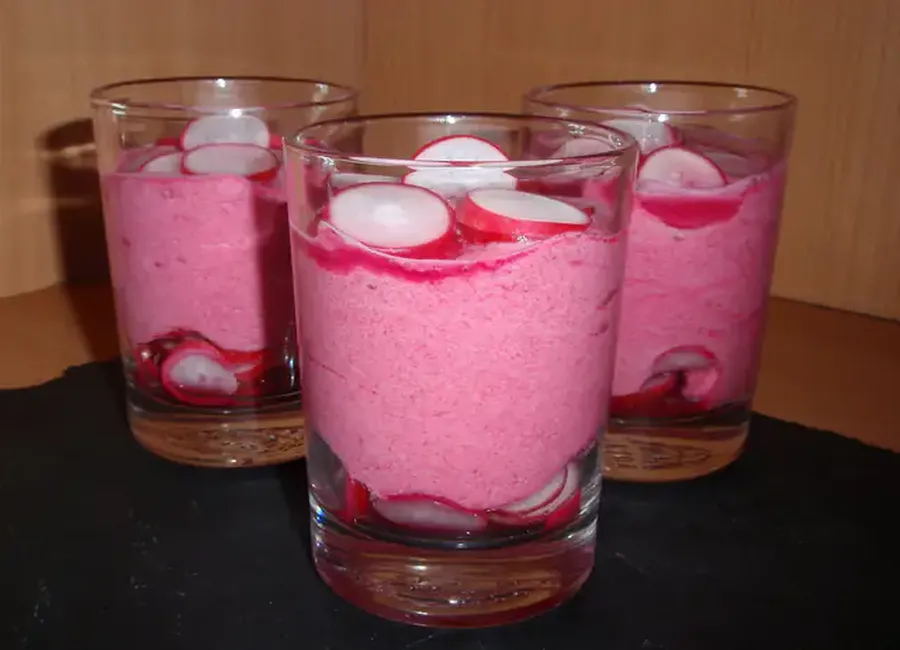 Mousse de betterave rouge et radis rose