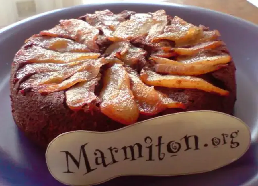 Fondant choco-marron aux poires façon tatin