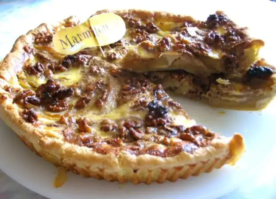 Tarte pomme noix miel