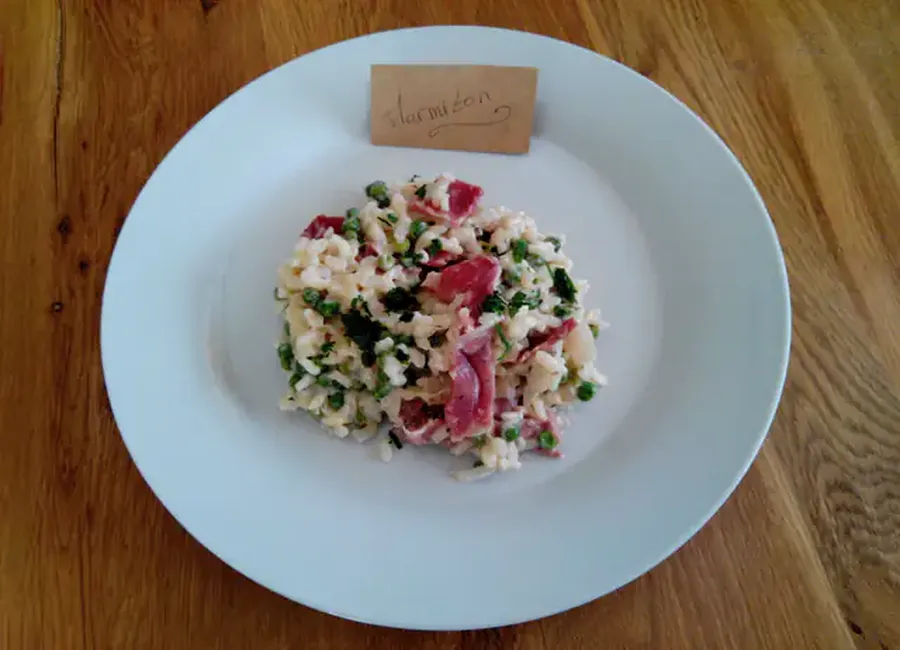 Risotto jambon cru et petits pois