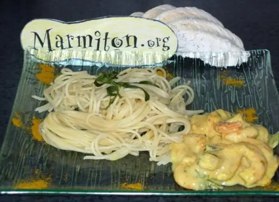 Spaghetti aux gambas flambées au pastis