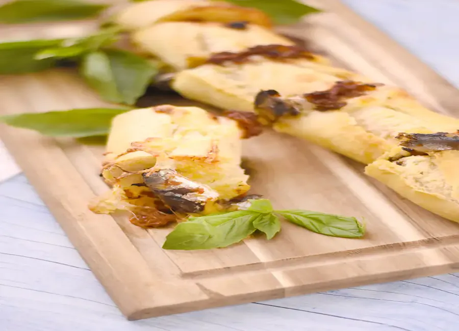 Baguette sardines et mozzarella gratinée