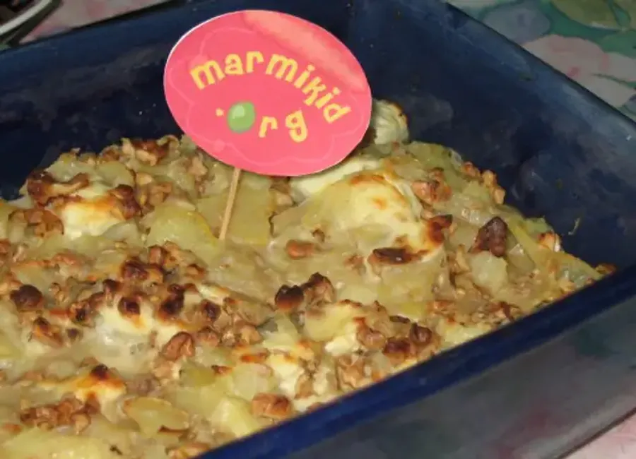 Gratin gourmand de pommes de terre, chèvre et noix