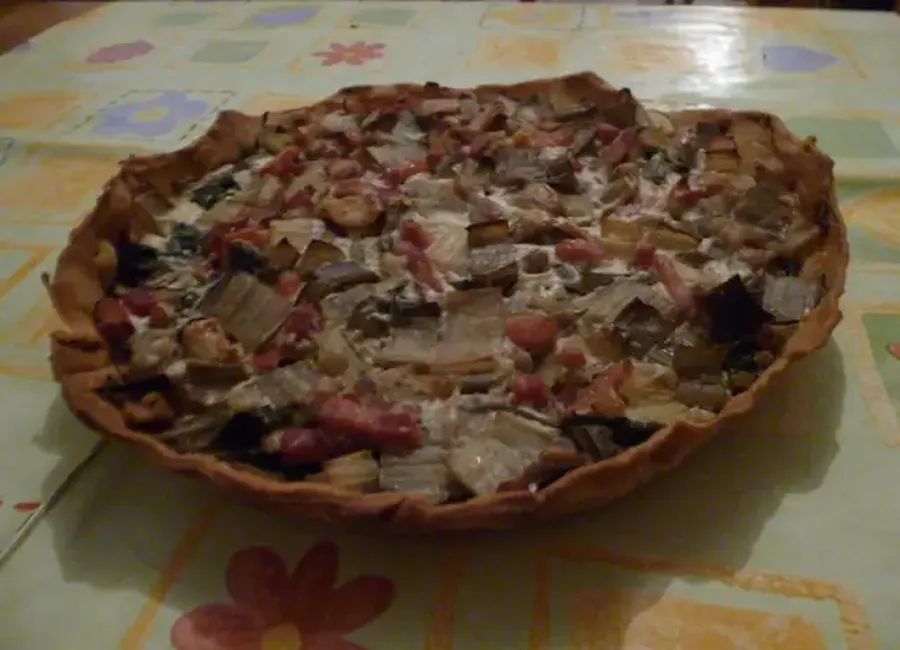 Tarte aux blettes, châtaignes et lardons