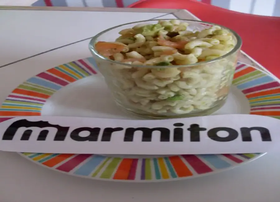 Verrine coquillettes, avocat, saumon fumé