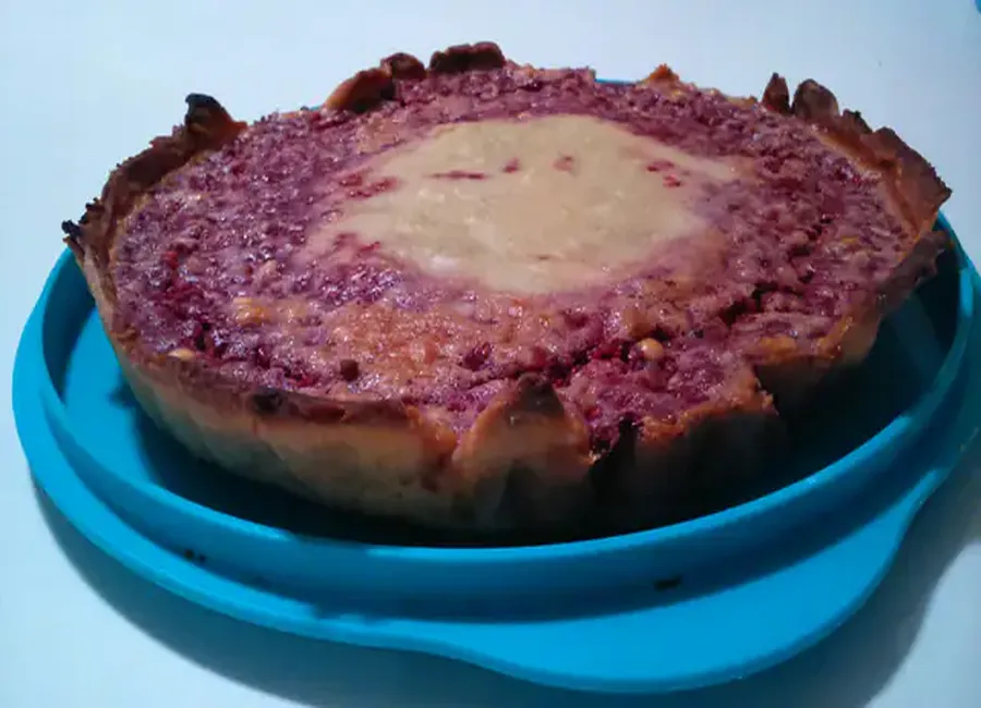 Tarte duo aux framboises et à la rhubarbe