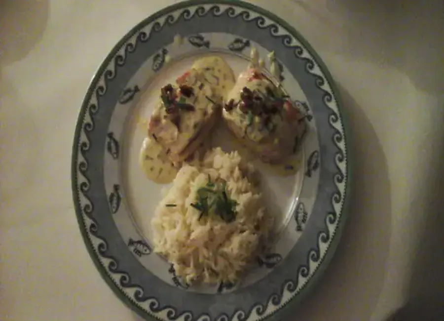 Poisson à la sauce citron, crème moutarde