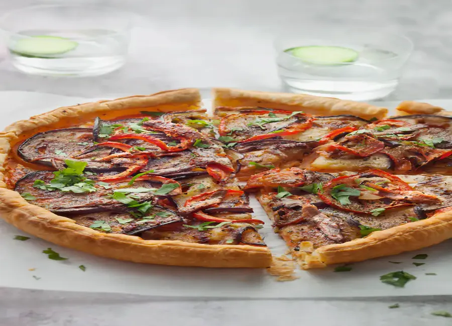 Tarte minute tomates-aubergines-anchois