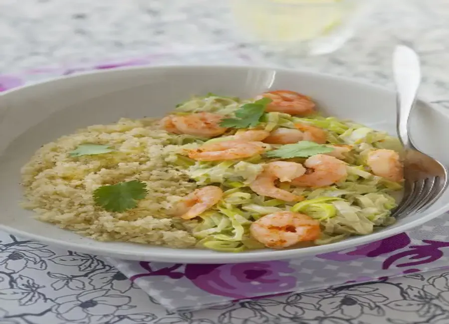 Crevettes aux poireaux
