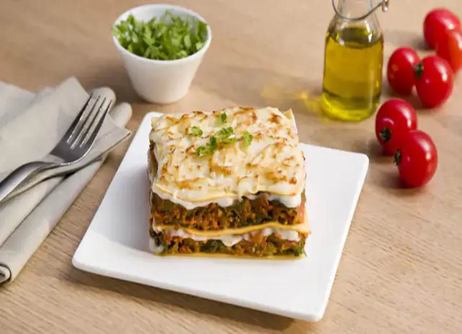 Lasagnes végétales aux poireaux, tomates et soja