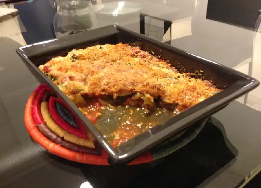Gratin de courgettes au coulis de tomates