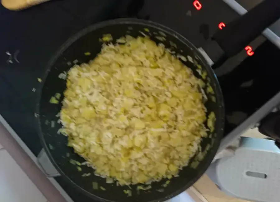 Fondue de poireaux et courgettes au riz