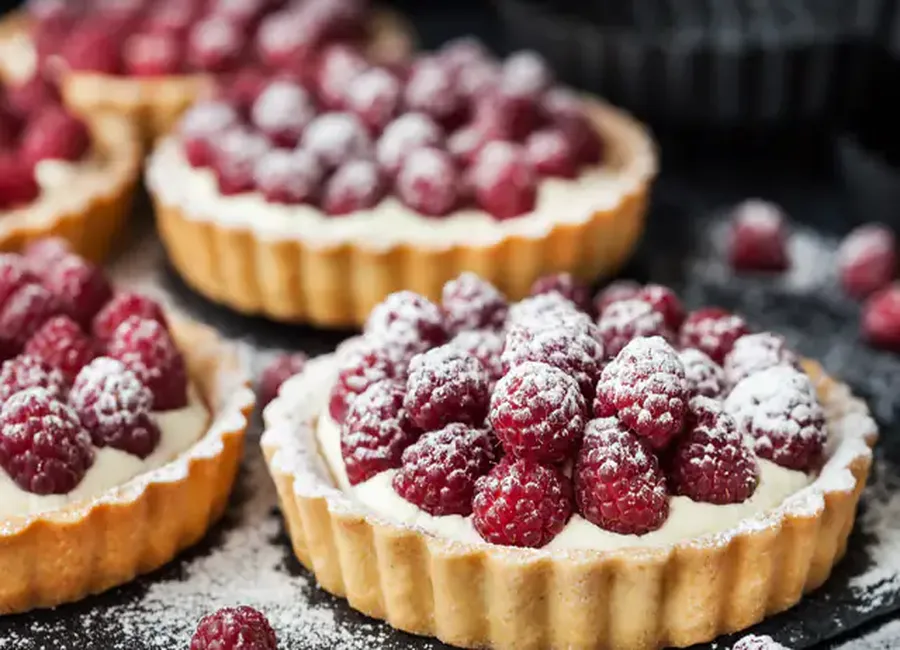 Tarte à la crème patissière à la vanille et framboises
