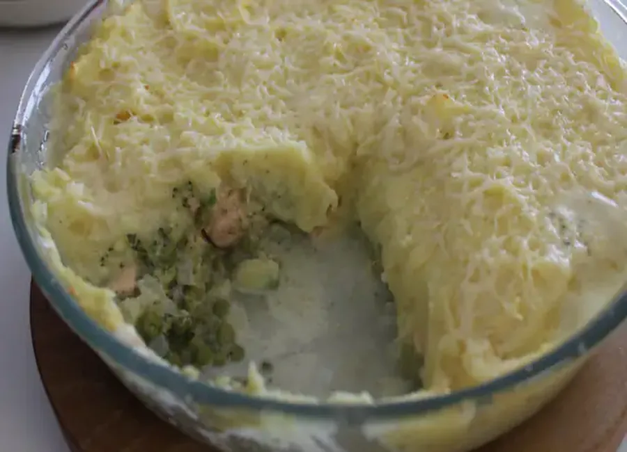 Fish pie saumon, brocolis et petits pois