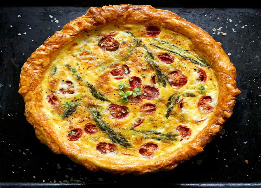 Quiche asperge, tomate cerise et chorizo doux
