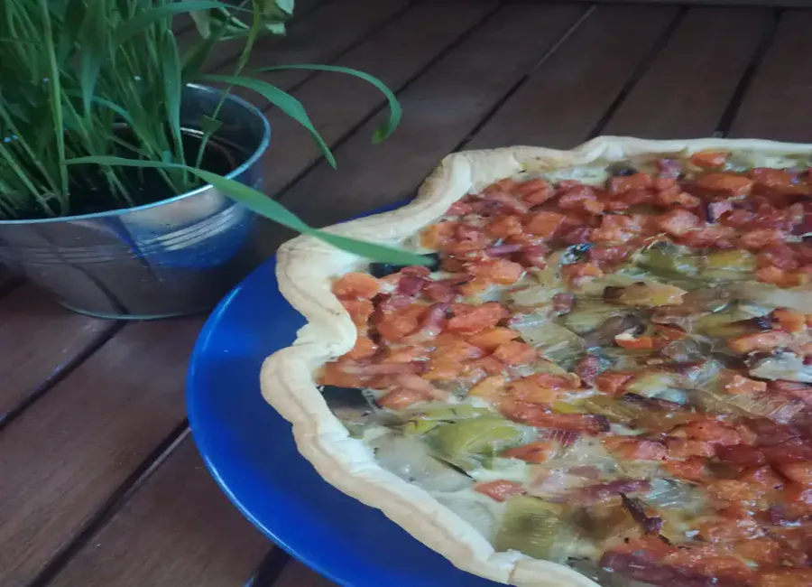 Tarte poireaux, lardons et patate douce