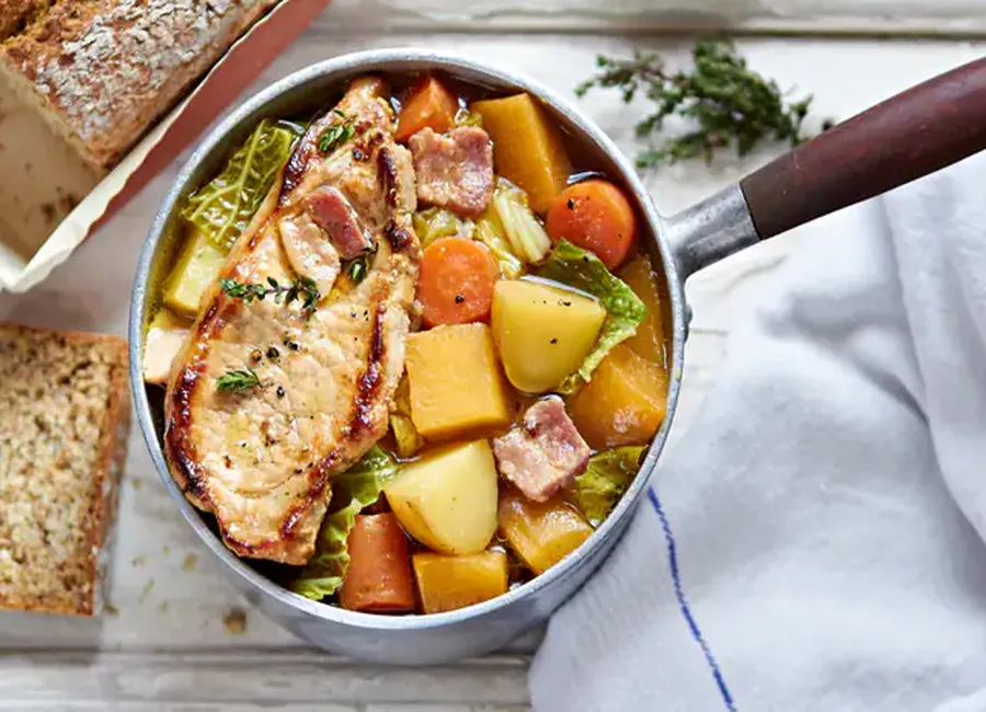 Porc et ragoût de légumes au cidre demi-sec igp de bretagne