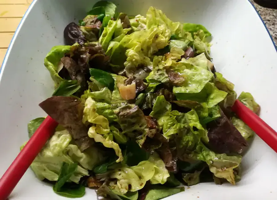 Mélange de salades, vinaigrette aux framboises