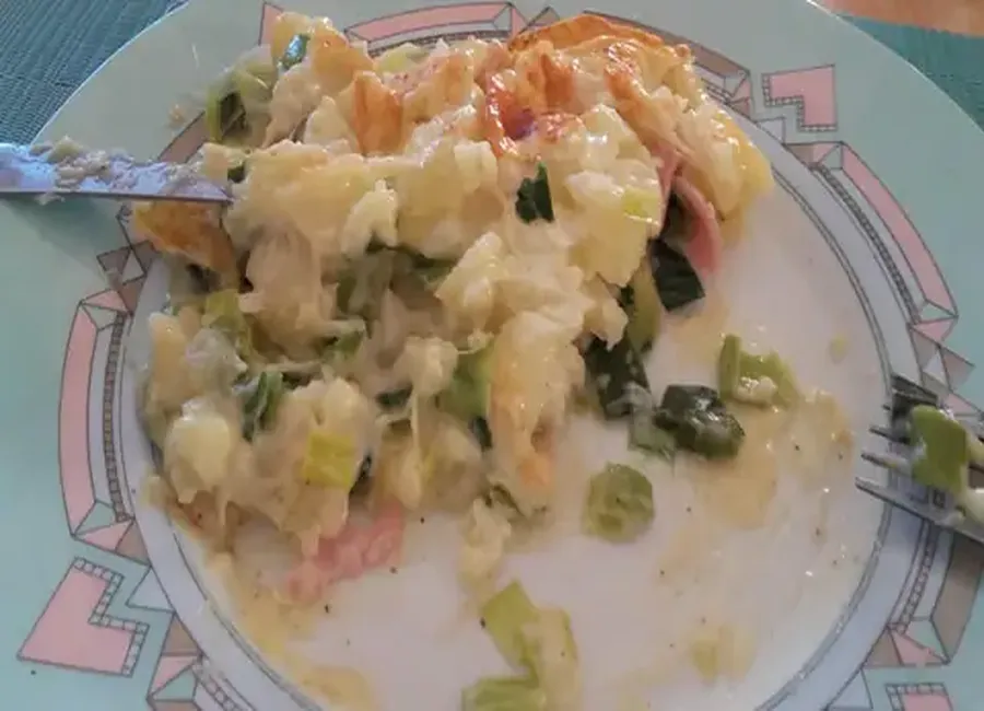 Tartiflette au livarot et aux poireaux