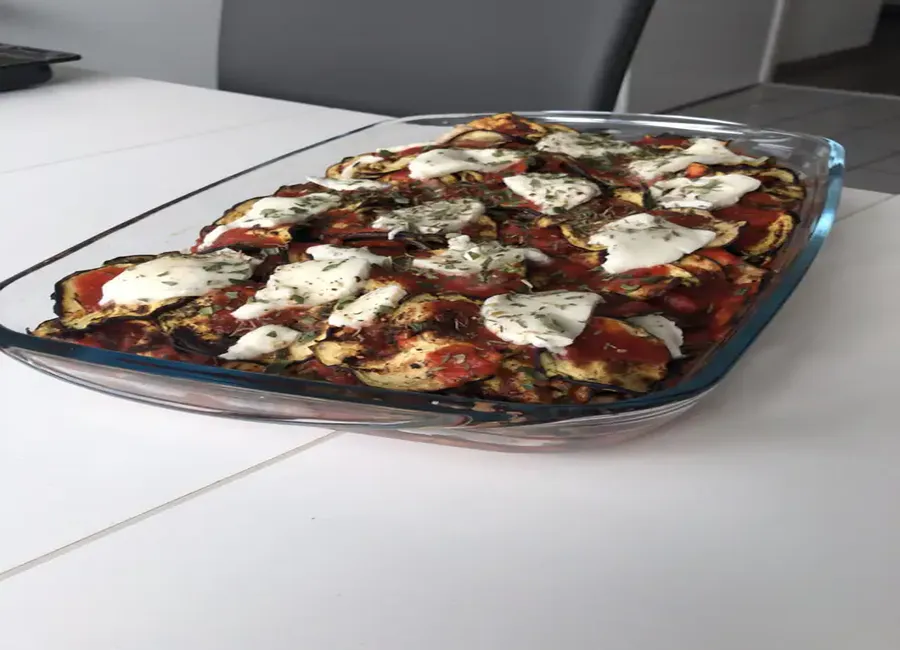 Gratin d'aubergine mozzarella/coulis de tomates