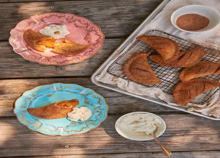 Beignets à la pêche, crème à la camomille