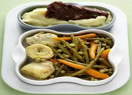 Boudin-purée, légumes dorés