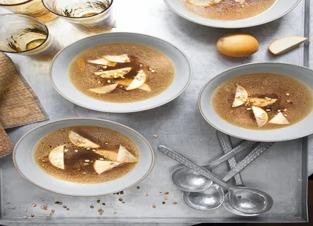 Bouillon boeuf, gingembre et orge