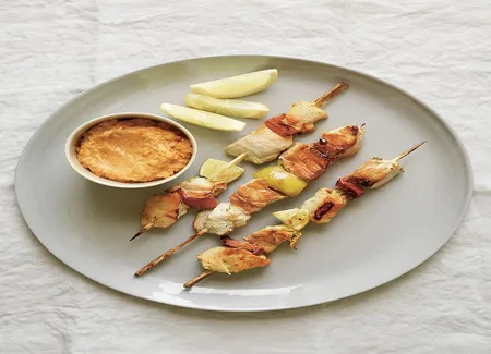 Brochettes de poulet mariné, purée de potiron de trish deseine